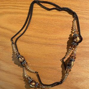 46 inch Long Cooper Tone Chain Link with Crystal and Ornate Balls